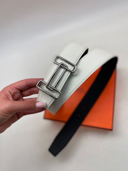 Мужской ремень двусторонний Hermès мужской кожа белый 53322-4