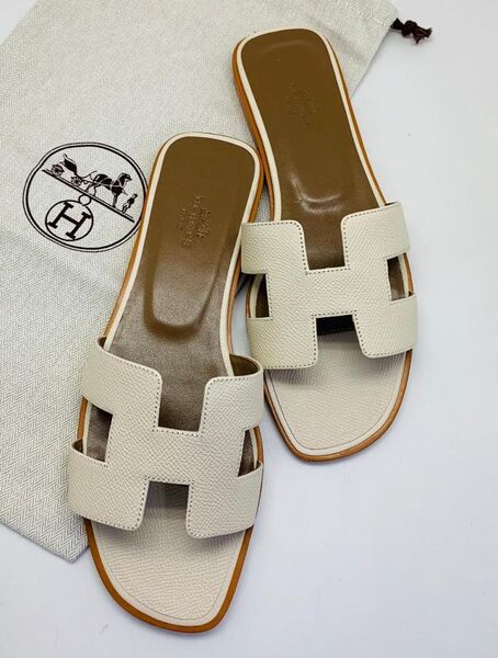 Шлепки Hermès женский кожа белый 89197