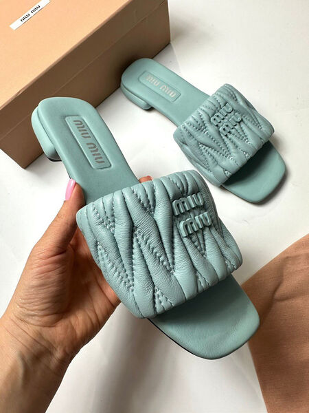 Шлепки Miu Miu женский кожа бирюзовый 112059-2
