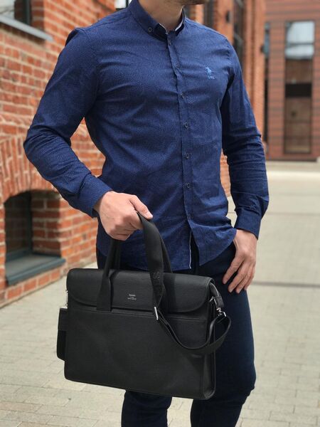 Мужской портфель Hermès мужской кожа черный 52075-3