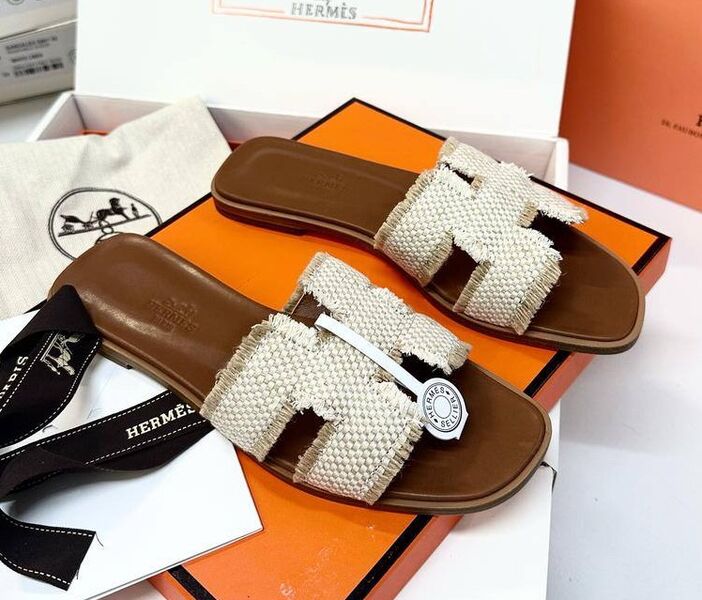 Шлепки Hermès женский текстиль бежевый 185157