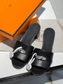 Шлепки Hermès женский кожа черный 112107-3