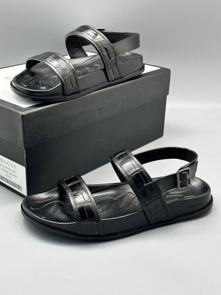 Мужские сандалии Gucci мужской кожа черный 191764-3
