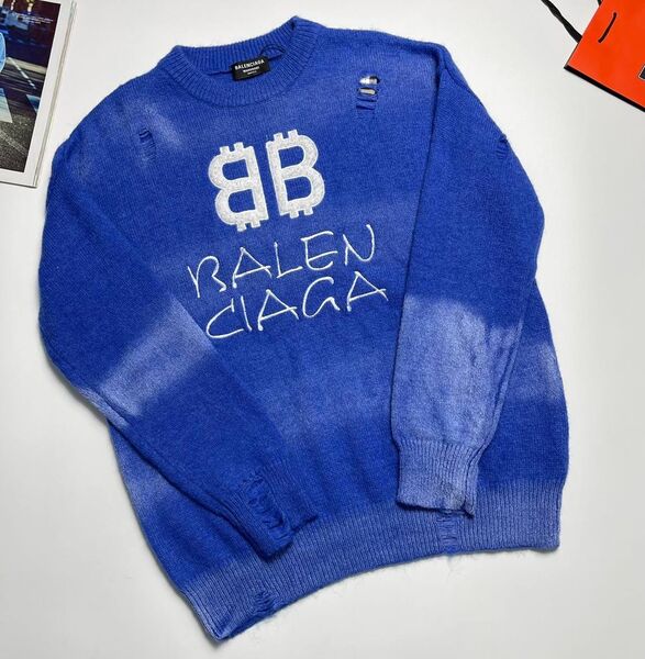 Мужской свитер Balenciaga мужской вязаная ткань синий 133375