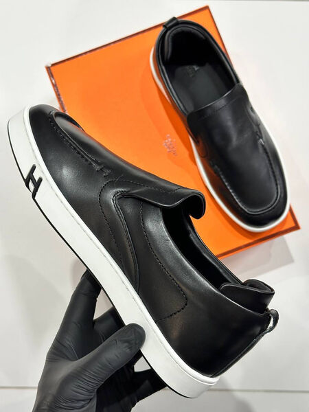 Мужские лоферы Hermès мужской кожа черный 185053-3