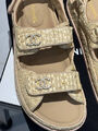 Сандалии Chanel женский текстиль бежевый 113022-2
