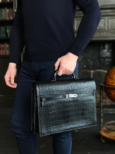 Портфель Hermès(Натур.крокодил) мужской кожа черный 62021-2