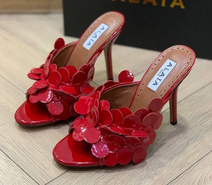 Шлепки Alaïa женский кожа бордовый 149241