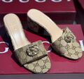 Шлепки Gucci женский текстиль бежевый 189856-1