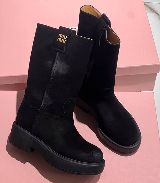 Сапоги Miu Miu женский замша черный 163326