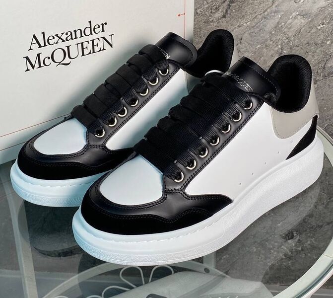 Мужские кеды Alexander McQueen мужской кожа swift черный,серебристый 157942