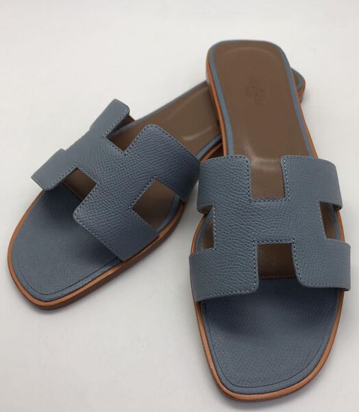 Шлепки Hermès женский кожа бирюзовый 88770
