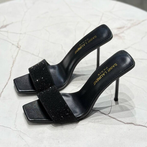 Шлепки Saint Laurent женский кожа черный 106153-3