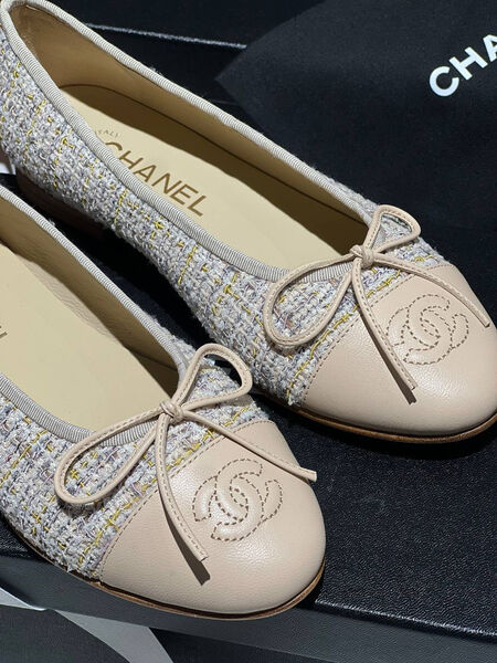 Балетки Chanel женский текстиль бежевый 151529-2