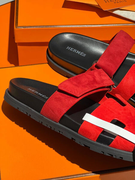 Шлепки Hermès женский замша бордовый 150418-2