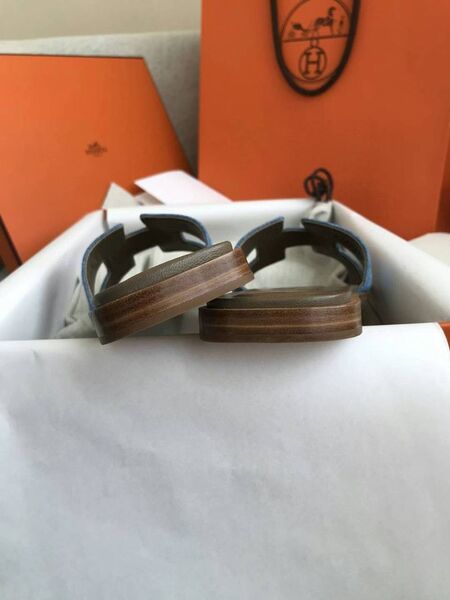 Шлепки Hermès женский текстиль синий 89467-5
