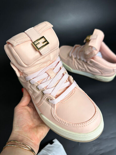 Кроссовки высокие Fendi женский кожа розовый 105077-3