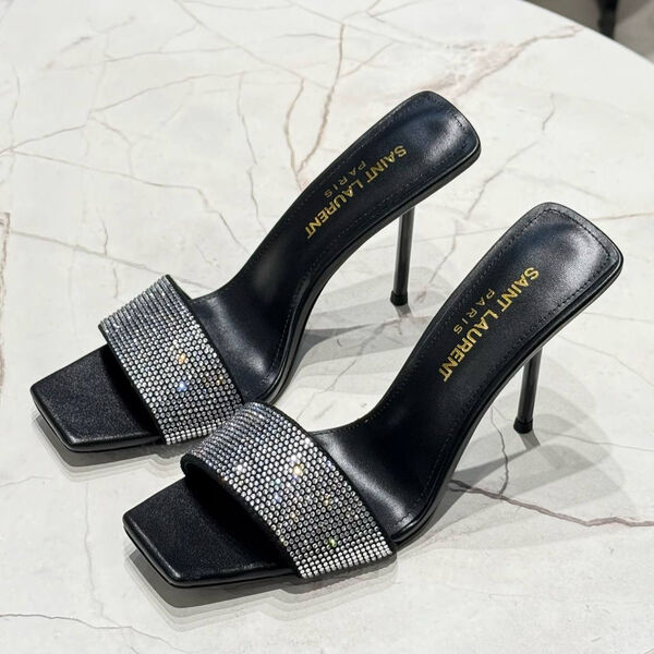 Шлепки Saint Laurent женский кожа графитовый 106147-5