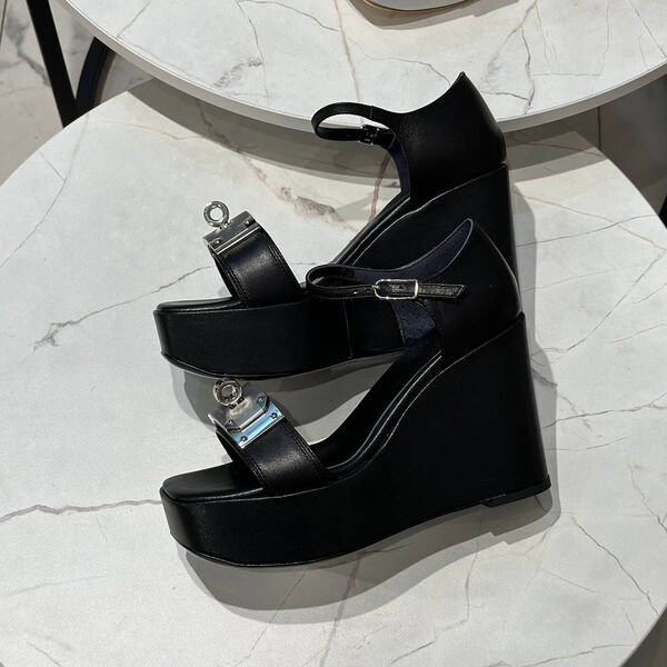 Босоножки Hermès женский кожа черный 139632-3