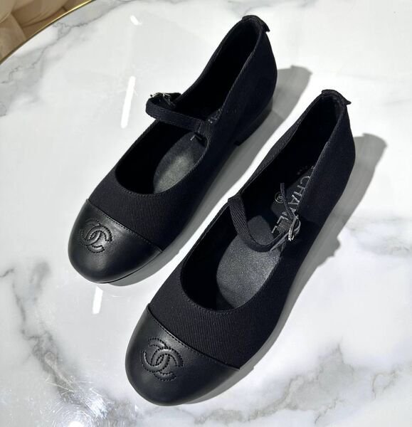 Балетки Chanel женский текстиль черный 187593