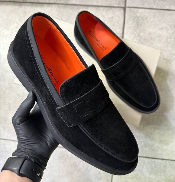 Мужские лоферы Santoni мужской замша черный 145443