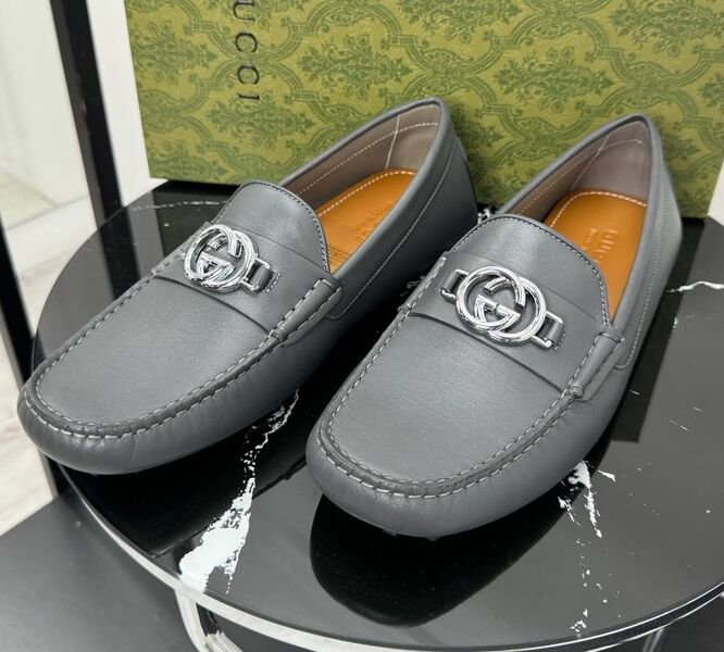 Мужские мокасины Gucci мужской кожа графитовый 195852