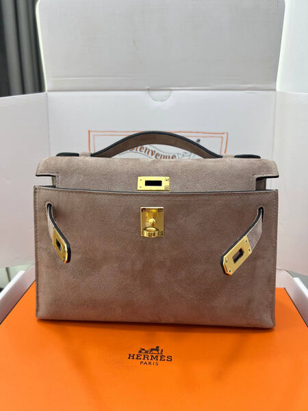 Сумка Hermèskelly Pochette женский замша графитовый 155744-3