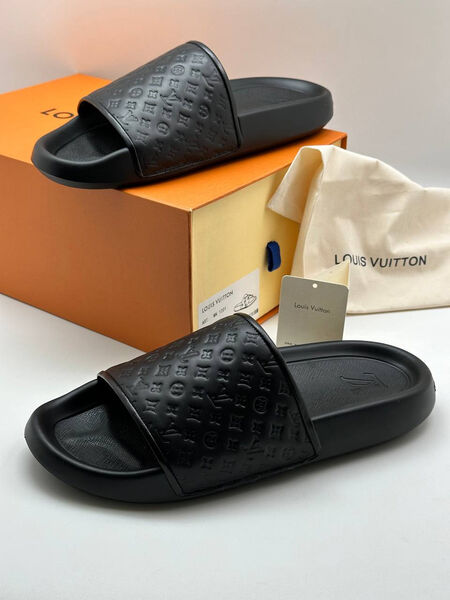 Мужские шлепки Louis Vuitton мужской кожа черный 151958-2