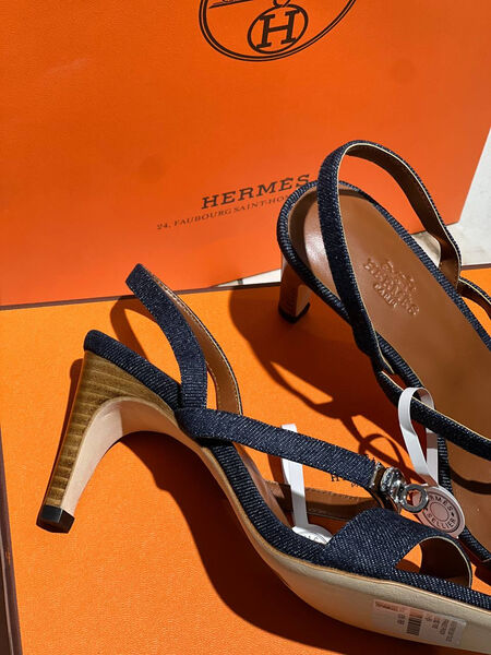 Босоножки Hermès женский джинса синий 152718-3