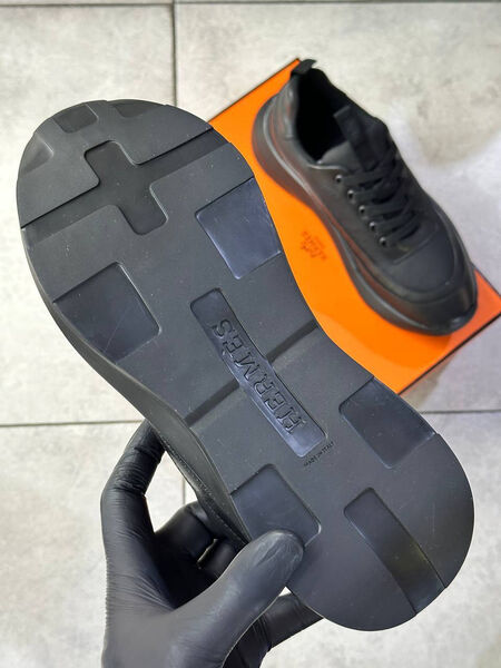 Мужские кроссовки Hermès мужской кожа черный 173047-5