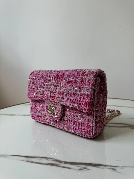 Сумка Chanel женский твид розовый 157335-2