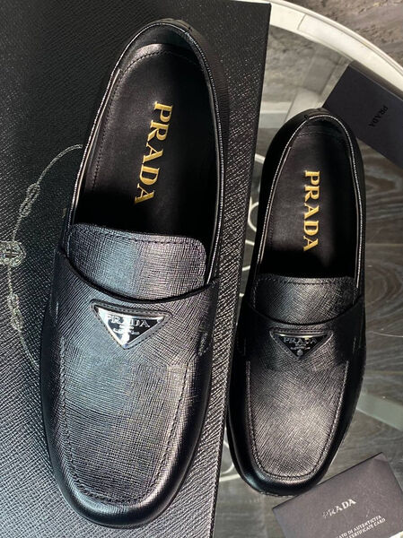 Мужские лоферы Prada мужской кожа черный 173116-6