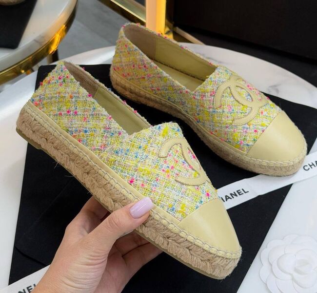 Эспадрильи Chanel женский твид горчичный 184587