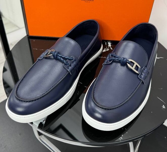 Мужские лоферы Hermès мужской кожа синий 195845