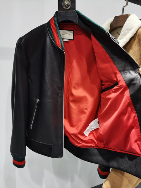 Мужской бомбер Gucci мужской кожа черный 161660-6