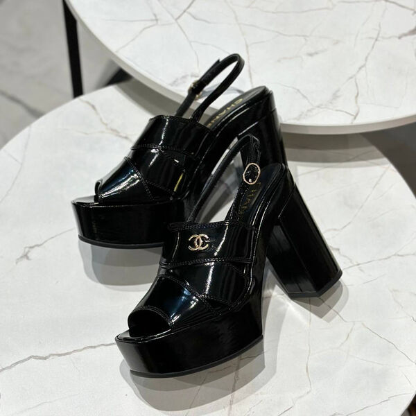 Босоножки Chanel женский кожа черный 146174-2