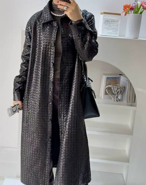 Пальто Bottega Veneta женский кожа черный 198958-3