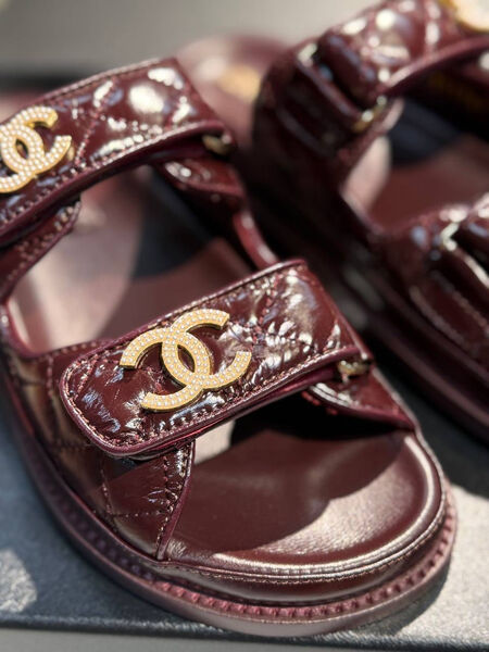 Шлепки Chanel женский кожа бордовый 185868