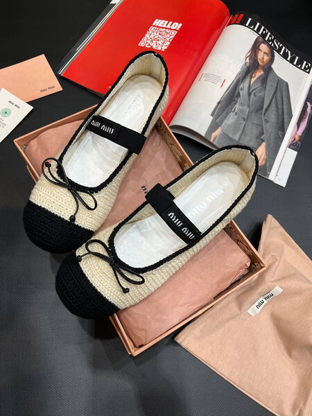 Балетки Miu Miu женский текстиль бежевый 154316-2