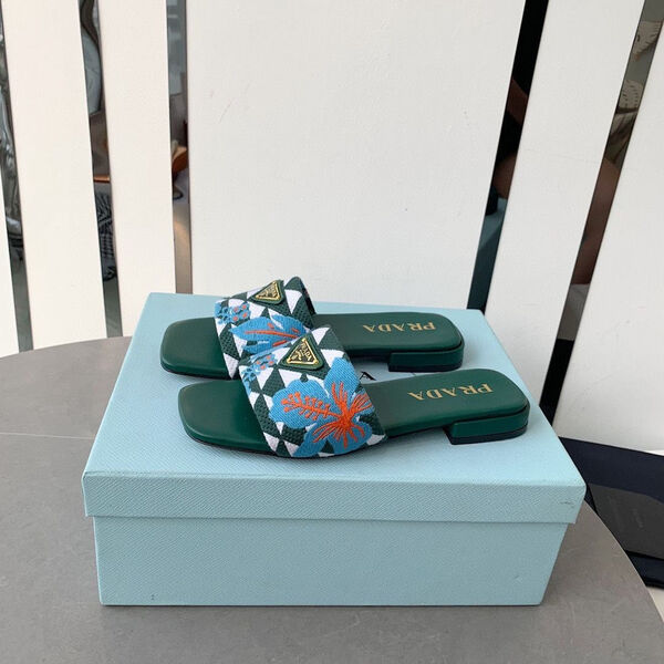 Шлепки Prada женский текстиль болотный 109269-3