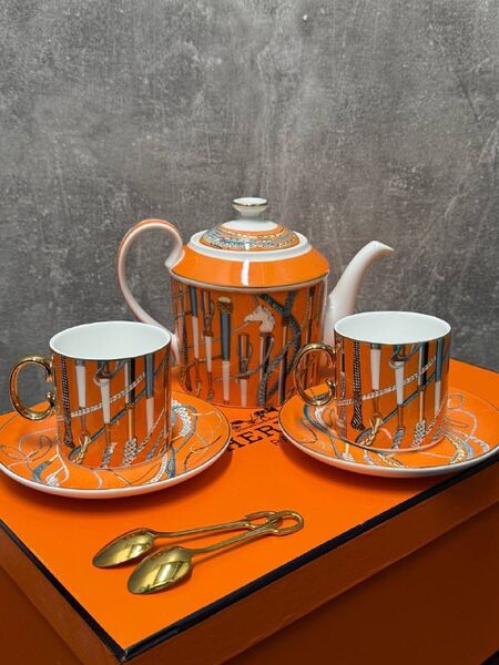 Чайный набор Hermès фарфор оранжевый t3694003-1-3
