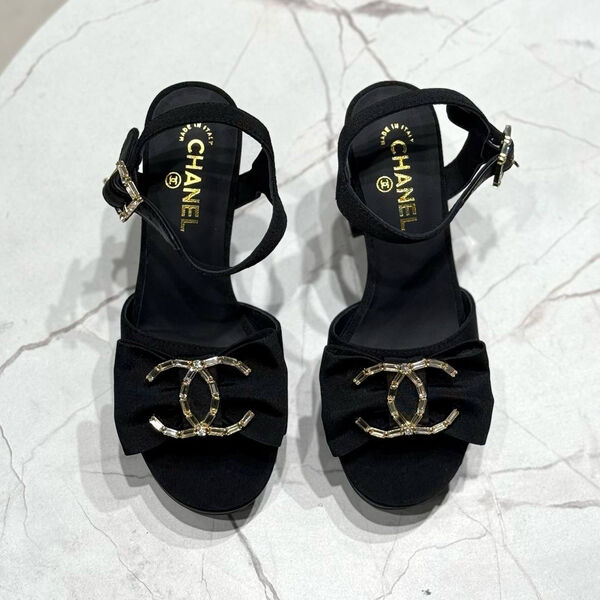 Босоножки Chanel женский текстиль черный 180460-3
