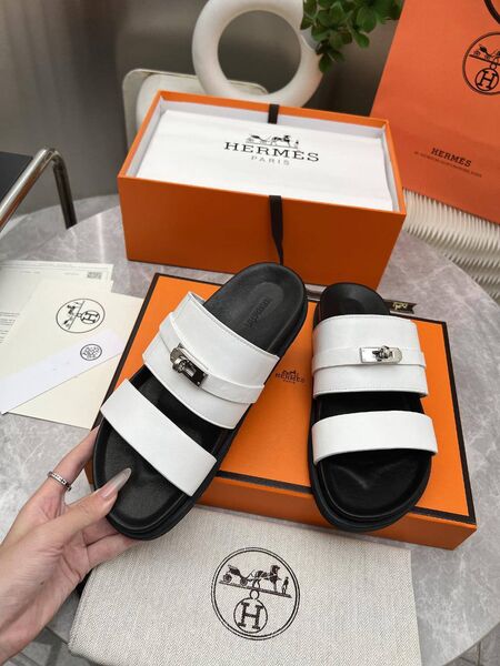 Женские шлепанцы Hermes женский кожа белый q5357785-1-5