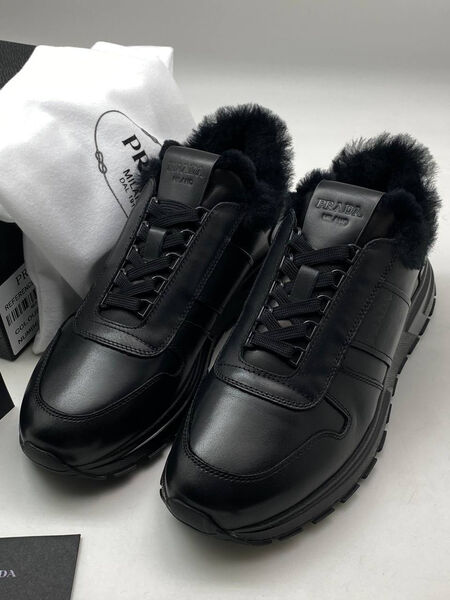 Мужские кроссовки Prada мужской кожа черный 168664-2