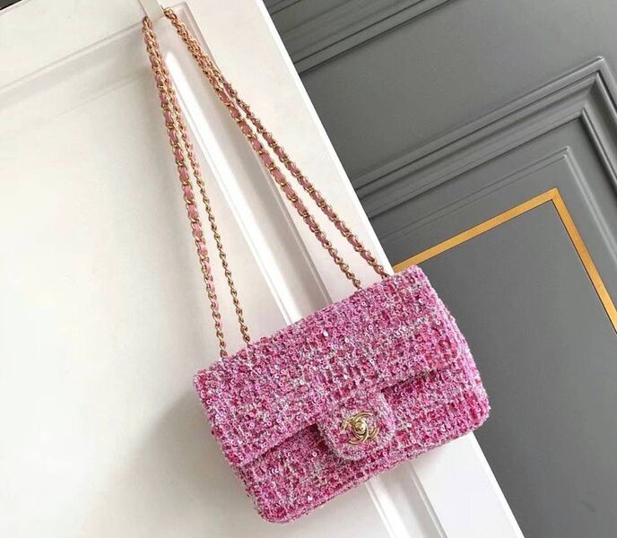 Сумка Chanel женский твид розовый 157335