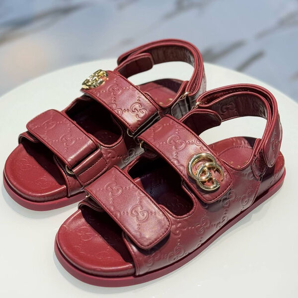 Сандалии Gucci женский кожа бордовый 186013-2