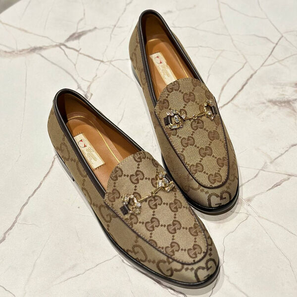 Лоферы Gucci женский текстиль бежевый 153004-2