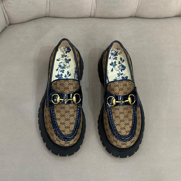 Лоферы Gucci женский текстиль бежевый 123005-3