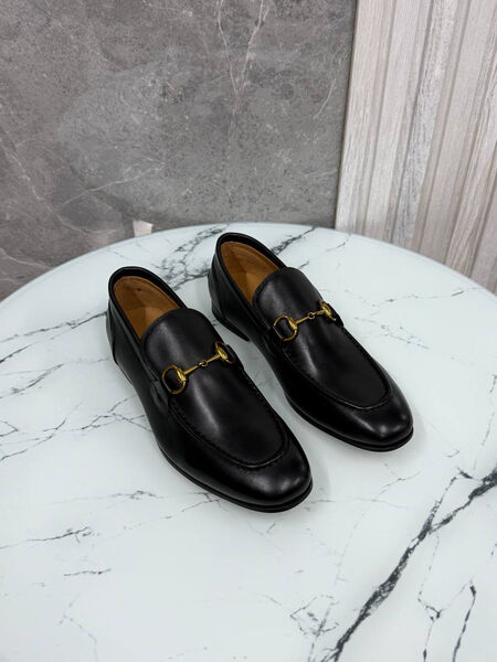 Мужские лоферы Gucci мужской кожа черный 185675-2
