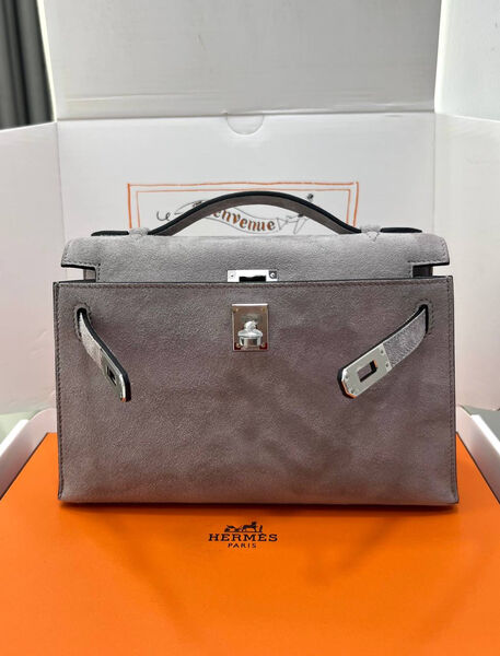 Сумка Hermèskelly Pochette женский замша графитовый 155750-3